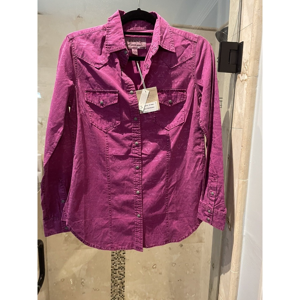 NWT Ryan Michael Raspberry Pink Western Snap Front Blouse Silk Blend S R1706ES